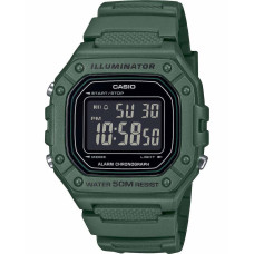 Casio W-218H-3BVEF Ανδρικό Ψηφιακό Ρολόι Μπαταρίας με Πράσινο Λουράκι Καουτσούκ